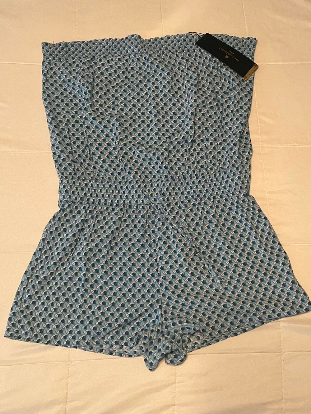 Blue Printed Strapless Romper